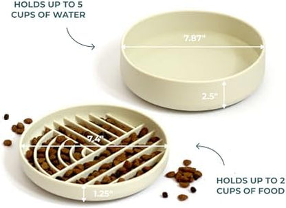 Slow-Feeder & Water Bowl Set by The Dog Tale | Food-Grade Silicone Dog Bowls, BPA-Free, Dishwasher Safe, Freezer Safe (Oatmeal) - Image 2