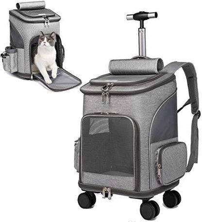 Wheeled Pet Carrier Backpack Pet Stroller, Travel Carrier, Car Seat for Small Dogs Cats Puppies, Comfort Cat Backpack Removable Rolling Wheels – Mesh Ventilation Windows (Grey) by MOVCOMPRA