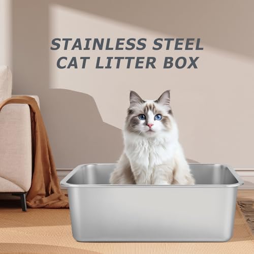 Stainless Steel Cat Litter Box - Metal High Sided Cat Pan, Large Stainless Steel Box, Indoor Litter Tray, Non Stick, No Smell, Easy-Clean Design for Hygienic Pet Care – Large Size for All Cats - Image 6