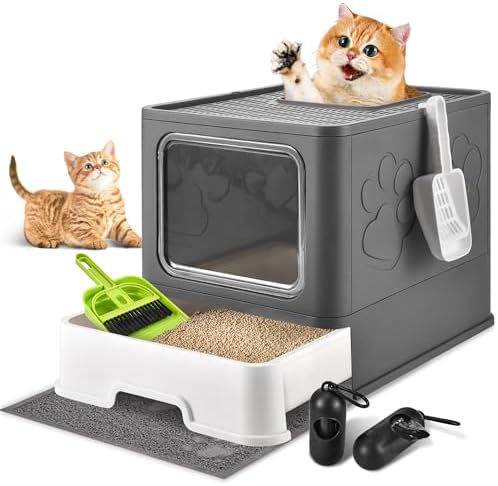 Covered Cat Litter Box, Extra Large Drawer Design with Dual Entry,Dark Grey by HOMAGICO