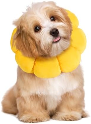 HOMBYS Soft Dog Cone for Dogs and Cats, Cute & Fluffy Flower Shape for Calming, Adjustable Dog Collar Alternative After Surgery, Protective Elizabethan Collar for Dogs Recovery & Stop Licking, S by HOMBYS