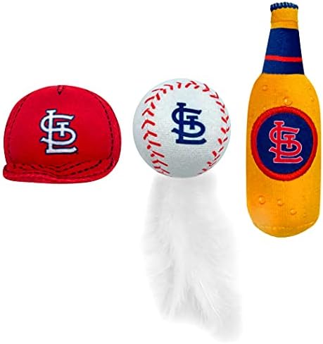 BEST PLUSH CAT TOY MLB ST LOUIS CARDINALS Complete Set of 3 piece Cat Toys filled with Fresh Catnip. Incl: 1 Baseball Cap Cat Toy, 1 Baseball Cat Toy with Feathers & 1 Beer Bottle. Beautiful Team LOGO - Image 5