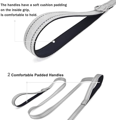 6 FT Silver Nylon Reflective Dog Leash for Large Dogs with 2 Padded Handle - Image 4