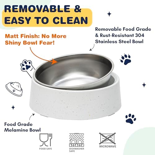 Bzyoo Pet Bowl for Small Dogs & Cats, Stylish Sprinkle Design, Elevated, (White w/Scoop, 4 Cups w/Scoop) - Image 6