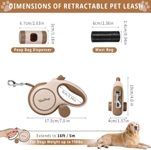 16ft Retractable Dog Leash for Medium Dogs up to 66 lbs,Khaki - Image 2