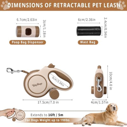 16ft Retractable Dog Leash for Medium Dogs up to 66 lbs,Khaki - Image 2