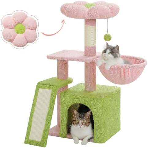 PETEPELA Cactus Cat Tree for Kittens & Small Cats, 32in Cat Tower,Pink by PETEPELA