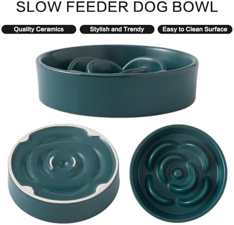 6'' Ceramic Slow Feeder Dog Bowls - Petal Shape Modern Dog Food Dish for Cats and Small Breed Dogs, Puzzle Maze Bowl to Slow Down Eating, Anti-Gulping, Dishwasher & Microwave Safe, Green - Image 2
