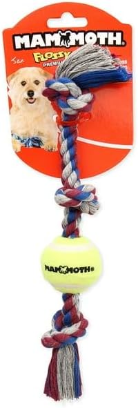 Flossy Chews Cottonblend 3 Knot Tug Rope Dog Toy with Mini Tennis Ball, Mini 11", Interactive Fun, Safe & Non-Toxic, Extra Small