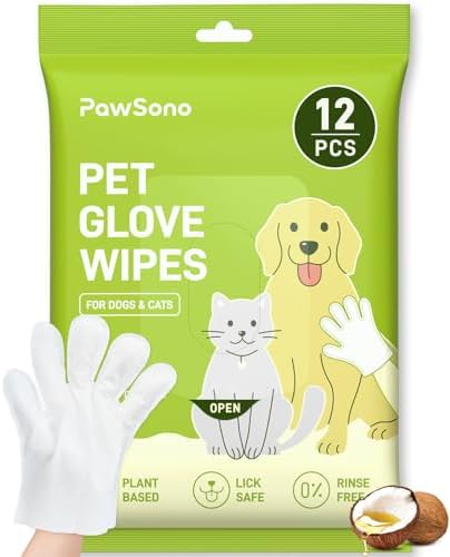 PawSono 12PCS Hypoallergenic Pet Glove Wipes for Dogs, Cats & Small Animals by PawSono