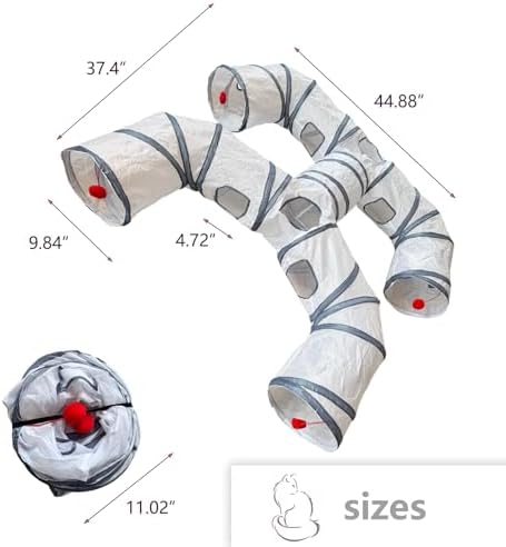 Foldable H-Shaped Cat Tunnel Toy with Interactive Playing Balls - 4 Exits for Cats, Kittens, Rabbits & Small Pets Collapsible Play Tube for Indoor Fun & Exercise - Image 2