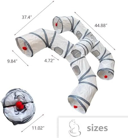 Foldable H-Shaped Cat Tunnel Toy with Interactive Playing Balls - 4 Exits for Cats, Kittens, Rabbits & Small Pets Collapsible Play Tube for Indoor Fun & Exercise - Image 2