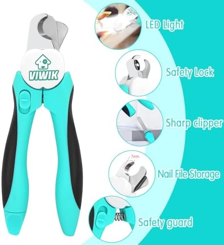 VIWIK 2 in 1 Dog Nail Trimmers with LED Light for Bloodline, Dog Comb, Dog Nail Clippers with Quick Sensor & Safety Guard to Avoid Overcutting, Cat Puppy Claw Clipper for Grooming with Nail File Blue - Image 3
