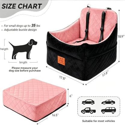 GL GLENSLAVE Dog Car Seat for Small/Medium Dogs, Dog Booster Car Seats with Thick Cushion for Dogs Under 35 lbs, Detachable Washable Pet Carseat with Storage Pockets, 2 Safety Belts(Black/Pink) - Image 3