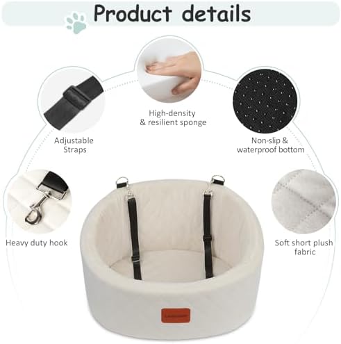 Lealchum Dog Car Seat for Small Dogs Up to 30 Lbs,Ultra Soft Fabric Fill in Comfy Memory Foam,Happy Pet Ride,2 Safety Dog Leashes,Fully Detachable and Washable,Anti Slip Base(Beige) - Image 3