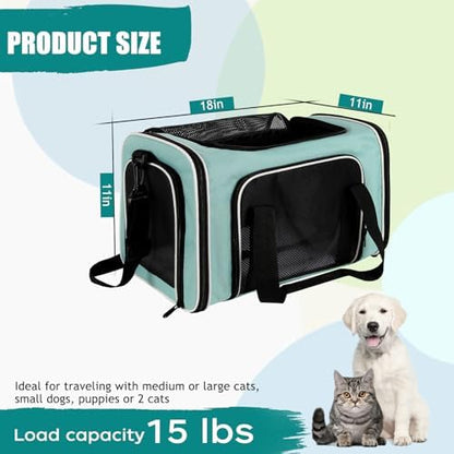 Cat, Dog Carrier for Small Medium Pet Carriers Up to15Lbs, Cats Carrier Soft- Sided Puppy Dogs Bag Portable Foldable Airline Approved Carrier Travel (Green 18 * 11 * 11) - Image 2