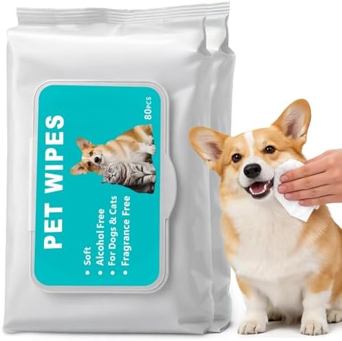 Dog Wipes for Cleaning & Deodorizing - 2 Packs of 80 Dog Wipes Each - Unscented Pet Wipes for Paws, Butt & Body - Grooming Wipes for Puppies & Adult Dogs - Gentle on Skin by Unknown