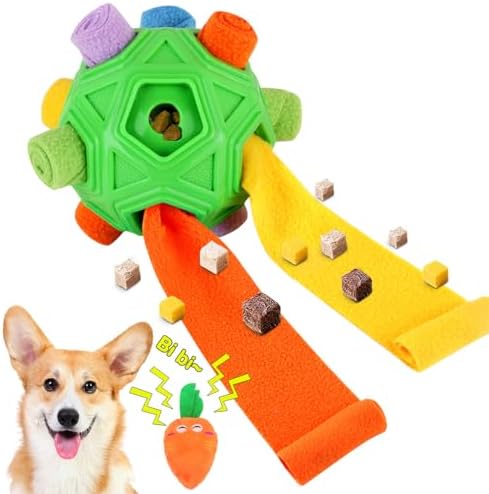 Dog Snuffle Ball-Interactive Puzzle Dog Toys Encourage Natural Foraging Skills Slow Feeder for Training and Stress Relief, Cloth Strip Hiding Food Dog Toys with Squeaky Carrot Toy for Any Size by Petration