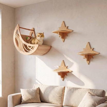 Moon & Star Cat Wall Shelves, Modern Cat Wall Furniture for Indoor Cats - Image 2