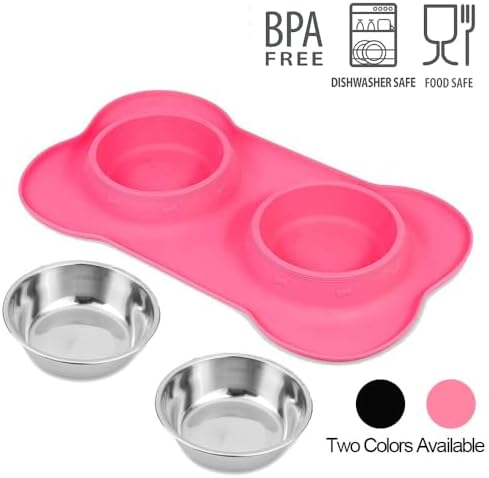 AsFrost Dog Food Bowls Stainless Steel Pet Bowls & Dog Water Bowls with No-Spill and Non-Skid, Feeder Bowls with Dog Bowl Mat for Dogs Cats and Pets-Pink, 24 0z in Total - Image 3