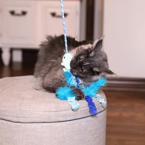 Quirky Kitty Nifty Narwhal Feather Wand and String Teaser Cat Toy, Catnip - Image 4