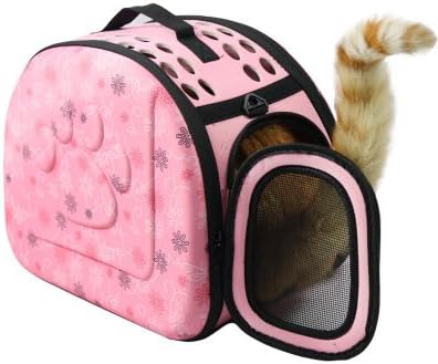 Foldable Pet Dog Cat Carrier Cage Collapsible Travel Kennel - Portable Pet Carrier Outdoor Shoulder Bag for Puppy Dog Cat Small Medium Large Animal (M, Pink) - Image 2