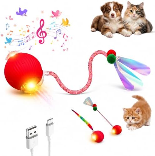 Interactive Cat Toy Ball, Automatic Cat Toy with Bird Chirping Sound, 3 Play Modes & 2 Tails,Rechargeable Smart Moving Pet Toy,Speedy Tail 2.0 Cat Toy,Cat Toys Interactive for Indoor Cats & Small Dogs by Unknown