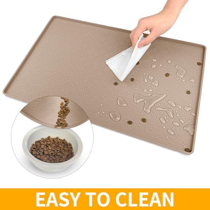 Ptlom Dog Food Mat Anti-Slip Bowl Mats for Food and Water, Waterproof Pet Placemat with High Raised Edges, Silicone Puppy Feeding Tray for Small, Medium Large Dogs Cats, Taupe, 31.5" 23.6" - Image 6