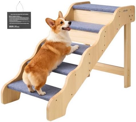 VEVOR Wood Pet Stairs, 5-Step Dog Stairs for High Beds, Sofa & Cars, 150lbs Load Capacity, Non-Slip Surface, Stable Cat & Dog Step Ladder for Small Medium Large Older Pet Puppy Essentials by VEVOR
