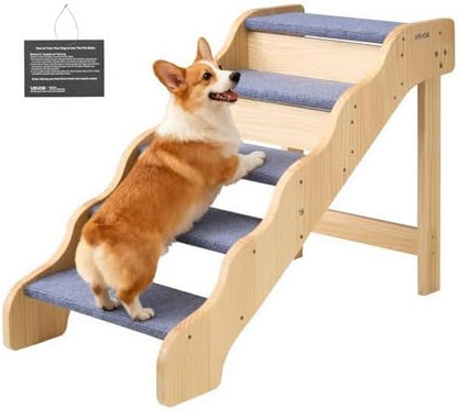 VEVOR Wood Pet Stairs, 5-Step Dog Stairs for High Beds, Sofa & Cars, 150lbs Load Capacity, Non-Slip Surface, Stable Cat & Dog Step Ladder for Small Medium Large Older Pet Puppy Essentials by VEVOR