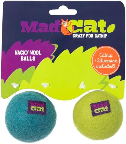 Mad Cat Wacky Wool Balls, Catnip and Silvervine Blend Cat Toys, Pack of 2 by Unknown