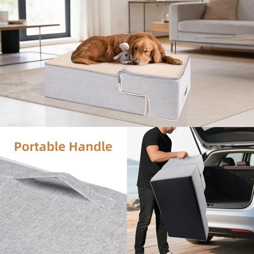 Dog Stairs for Small Dogs, 18" H, 4-Step Pet Steps for Bed Couch Sofa and Chair, Non-Slip Balanced Pet Ramp for Injured & Senior Pets with Washable Cover and Durable High Density Foam,Beige - Image 6