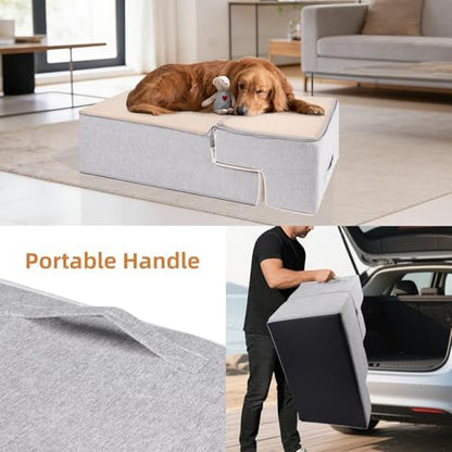 Dog Stairs for Small Dogs, 18" H, 4-Step Pet Steps for Bed Couch Sofa and Chair, Non-Slip Balanced Pet Ramp for Injured & Senior Pets with Washable Cover and Durable High Density Foam,Beige - Image 6