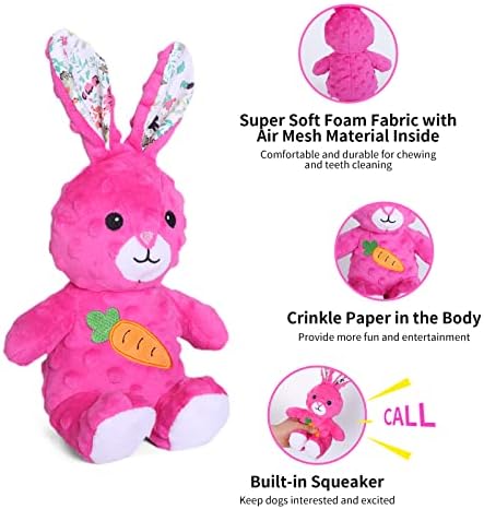 DODODOLA Stuffed Dog Toys Durable Plush Dog Toy with Crinkle Paper Cute Elephant Squeaky Dog Toys Dog Chew Toys for Medium Large Breed (Pink Rabbit) - Image 2