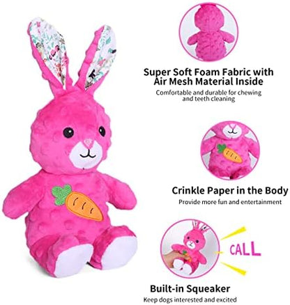 DODODOLA Stuffed Dog Toys Durable Plush Dog Toy with Crinkle Paper Cute Elephant Squeaky Dog Toys Dog Chew Toys for Medium Large Breed (Pink Rabbit) - Image 2