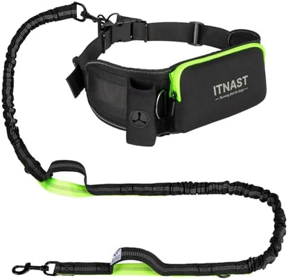 Hands Free Dog Leash for Medium Large Dogs, Waist Support Padded Bungee Dog Running Leash with Reflective Stitching for Walks, Jogging, Running, Hiking, and Dog Training by ITNAST
