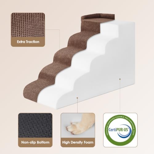 EHEYCIGA 5-Step Curved Dog Stairs for High Beds 20.7" H, Brown - Image 3