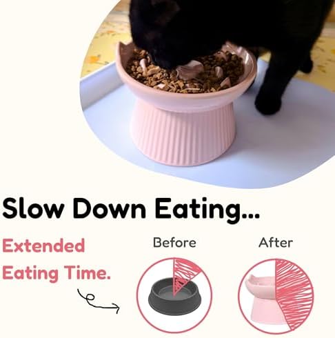 2 Pack Unbreakable Raised Slow Feeder Bowl for Cats and Small Dogs, Elevated Cat Bowls, Detachable Slow Feede Bowl, Heavy Weighted, Non-Slip Feeder, Dry & Wet Food (Pink + White, 6.2'') - Image 2