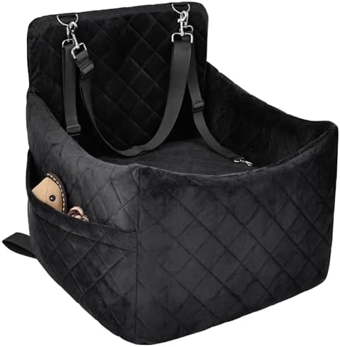 Dog Car Seat for S/M Dogs, Memory Foam Dog Booster Car Seat Up to 35lbs, Detachable Washable Pet Travel Bed with Side Pockets and 2 Safety Belts, Easy to Install (Black) by Unknown