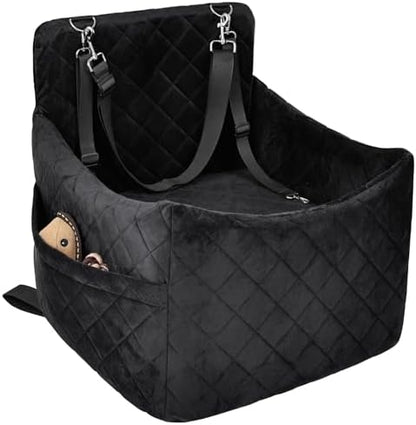Dog Car Seat for S/M Dogs, Memory Foam Dog Booster Car Seat Up to 35lbs, Detachable Washable Pet Travel Bed with Side Pockets and 2 Safety Belts, Easy to Install (Black) by Unknown