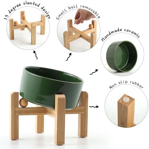 Petygooing Elevated/Raised 15°Slanted Ceramic Dog Bowl for Small and Medium Breeds, Tilted Anti Slip Pet Feeding Bowl,Food Water Dish with Stand for Cats and Dogs (28 OZ/3.6 Cups) Rust Green - Image 2