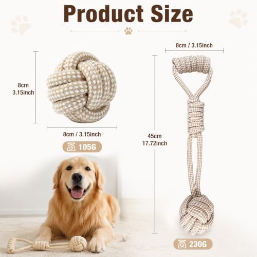 2 Pack Dog Rope Chew Toys Set, Medium & Small Dogs Tug of War Toy, Knotted Cotton Rope Ball Toys for Indoor Outdoor Fetch Training Play Toy (Style A) - Image 2