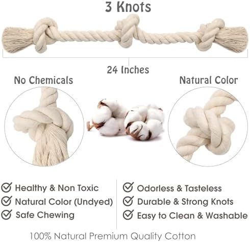 Barida Natural White Cotton Tough Dog Rope Toy for Medium & Large Dogs. Non Toxic and Premium Rope Toys for Dogs. - Image 4