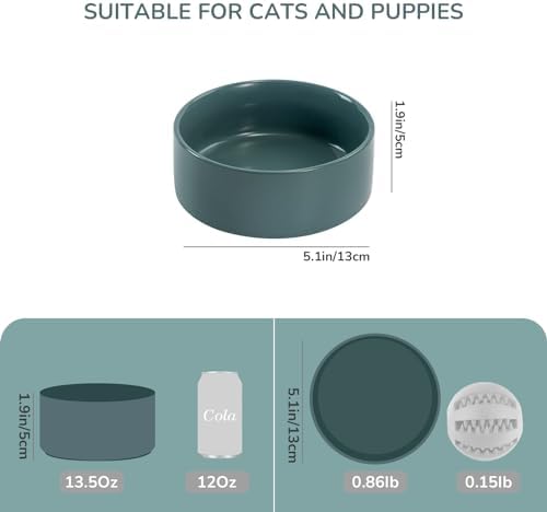 SPUNKYJUNKY 13.5OZ Ceramic Dog and Cat Bowl, Modern Cute Weighted Food Water Bowl for Replacement Light Green (1 Pack) - Image 2