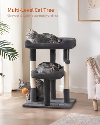 FourFurPets 27.6-Inch Cat Tree, Cat Tower for Indoor Cats, Cat Condo for Large Cats, Small Cat Tree with Scratching Post, Toy Balls, for Kittens, 2 Soft Platform, Dark Gray - Image 4