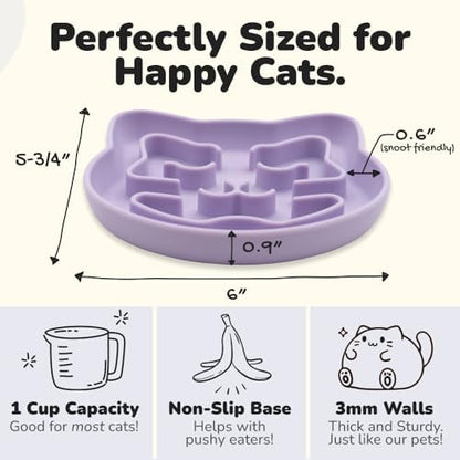 Snuggli Slow Feeder Cat Bowl | Cat Puzzle Feeder for Slow Eating, Mental Enrichment, Digestion, & Bloat Relief | Non-Slip Silicone, Dishwasher Safe, 1 Cup (Lavender) - Image 5