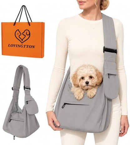 Dog Sling Carrier for Small Dogs and Cats up to 9 lbs, Adjustable Dog Carrier Sling for Puppies, Hands-Free Pet Sling, Breathable Cat Sling Carrier, Machine Washable (Moonstone Grey) by Unknown
