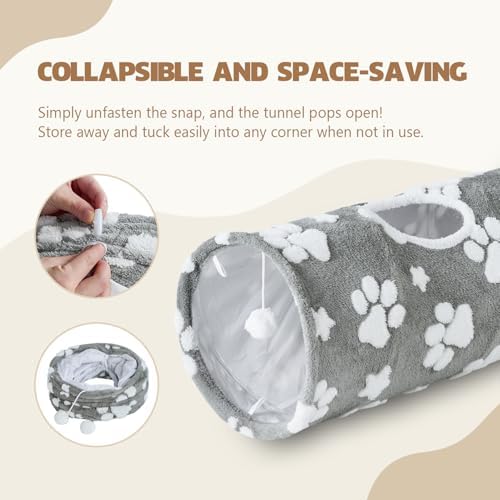 Straight Cat Tunnel for Indoor Cats 47"x12", Grey Paw - Image 6