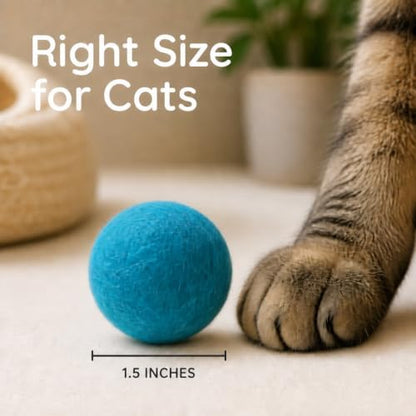 Wool Cat Toys - Felt Cat Toy Balls for Small Pet Fetch and Play - Eco Friendly Quiet Wool Ball Cat Toy for Cats and Kittens - 6 PCS Choose Your Colors (Aqua) - Image 4