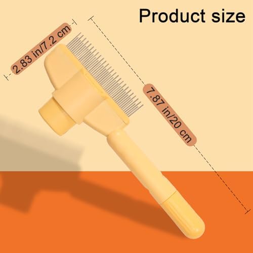 Dogs and Cats Comb with Release Button, Pet Hair Removal Tools with Safe Stainless Steel Teeth for Deshedding, Cat Grooming Supplies for Long/Short Hair, Cat Brush for Shedding, Orange - Image 2